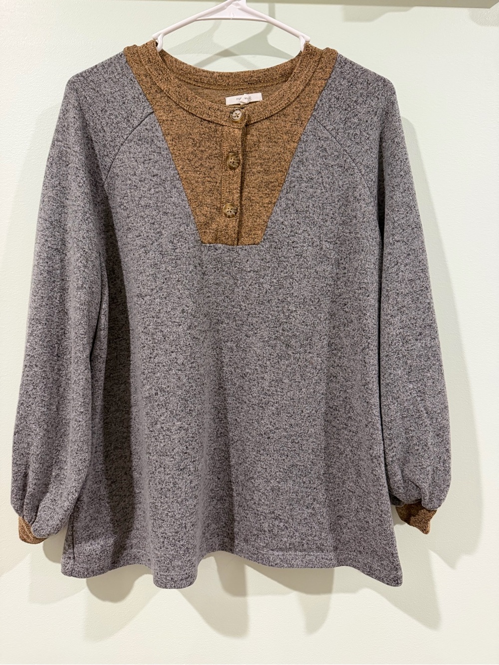Maurices Gray Sweatshirt with Brown Henley Yoke
